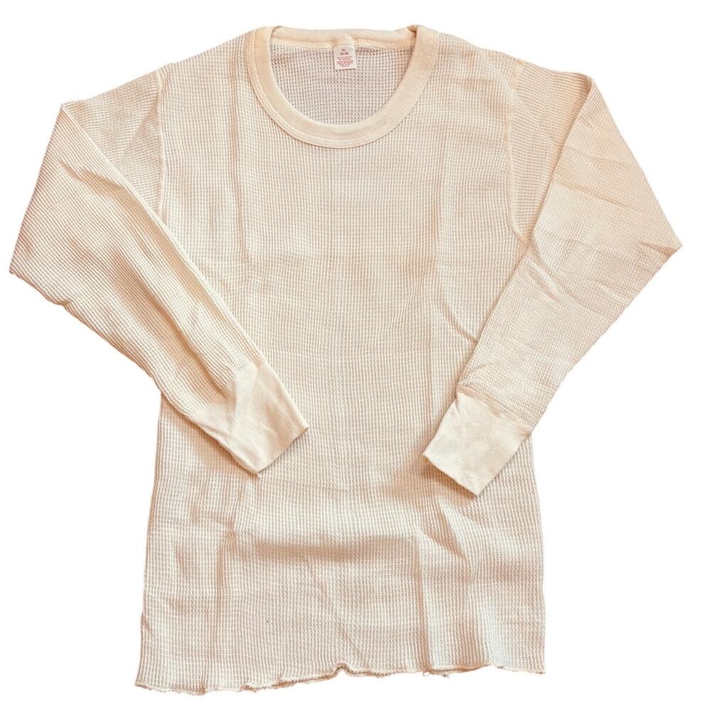 Vtg Long Johns Thermal Shirt Mens Sz XL Cream Base Layer Waffle Knit USA *FLAW*